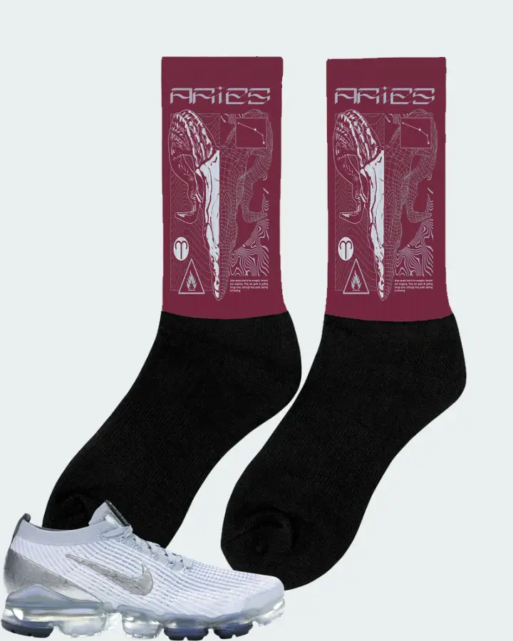 Nike Air VaporMax Flyknit 3 Sneaker Matching Maroon Socks (ARIES) - View 3