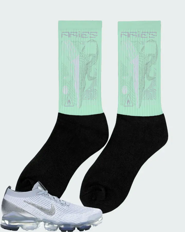 Nike Air VaporMax Flyknit 3 Sneaker Matching Mint Socks (ARIES) - View 3