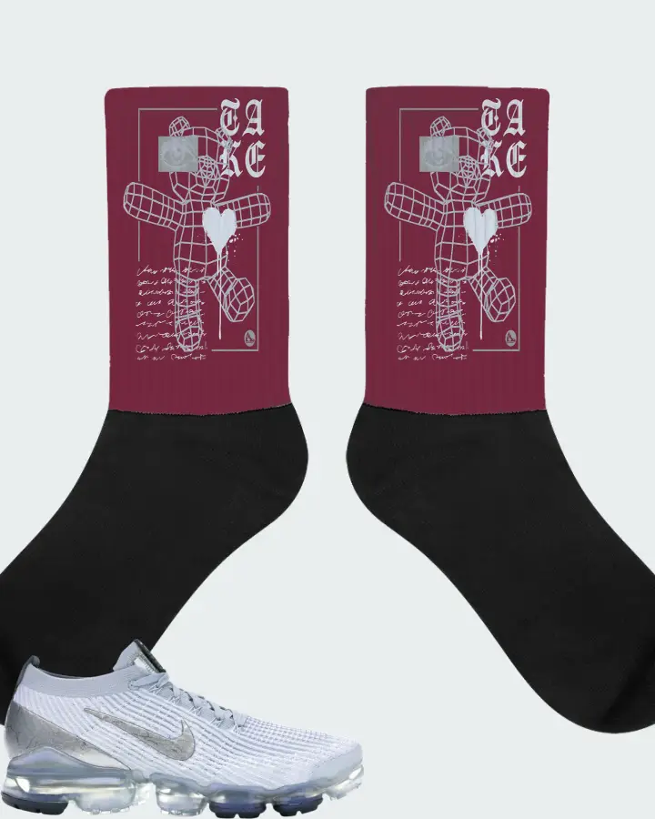Nike Air VaporMax Flyknit 3 Sneaker Matching Maroon Socks (TAKE) - View 1