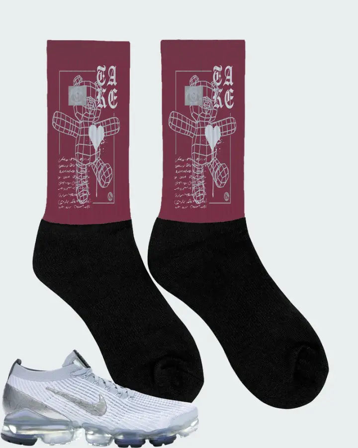 Nike Air VaporMax Flyknit 3 Sneaker Matching Maroon Socks (TAKE) - View 2