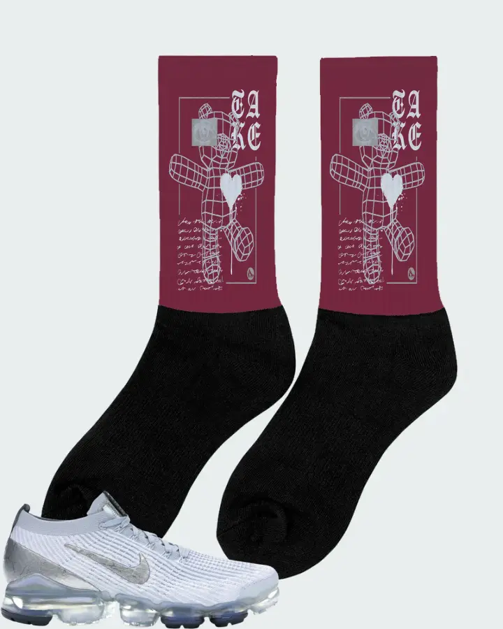 Nike Air VaporMax Flyknit 3 Sneaker Matching Maroon Socks (TAKE) - View 3