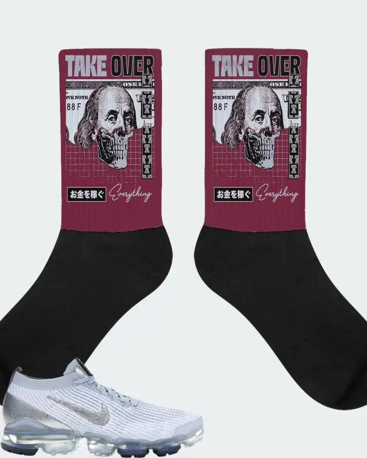 Nike Air VaporMax Flyknit 3 Sneaker Matching Maroon Socks - Take Over