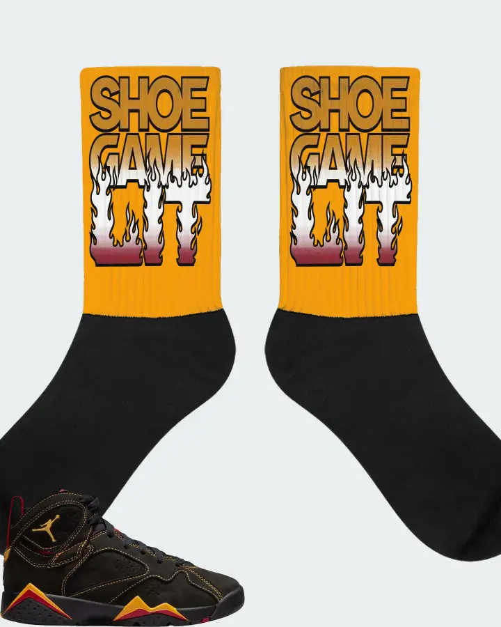 Jordan 7 Retro Sneaker Matching Gold Socks - Shoe Game Lit Refreshed