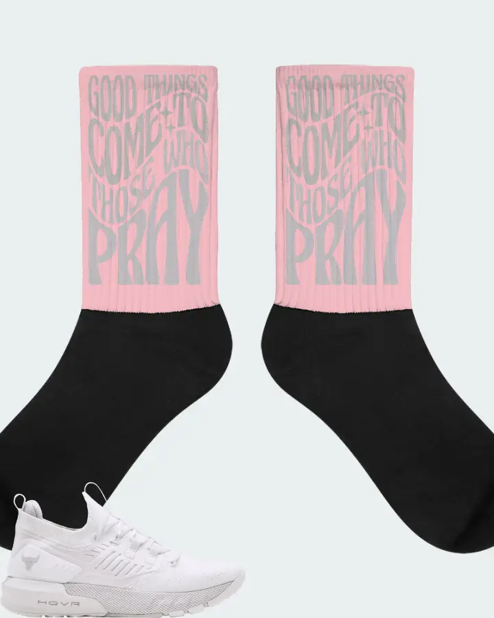 Under Armour Project Rock 3 Sneaker Matching Pink Socks - Good Things Come To Those Who Pray