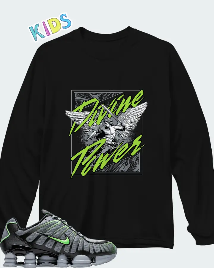 Nike Shox TL Wolf Grey Lime Blast Matching Kid's Long Sleeve T-Shirt