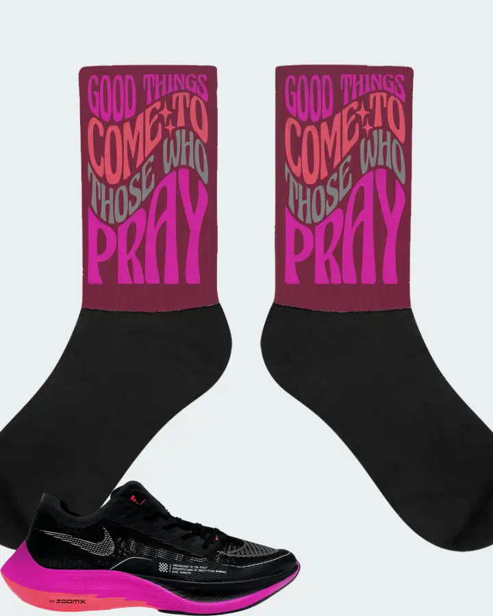Nike ZoomX Vaporfly Next% 2 Sneaker Matching Maroon Socks - Good Things Come To Those Who Pray