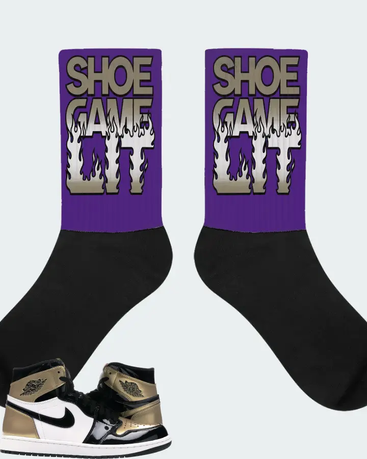 Jordan 1 Retro High Sneaker Matching Purple Socks - Shoe Game Lit Refreshed
