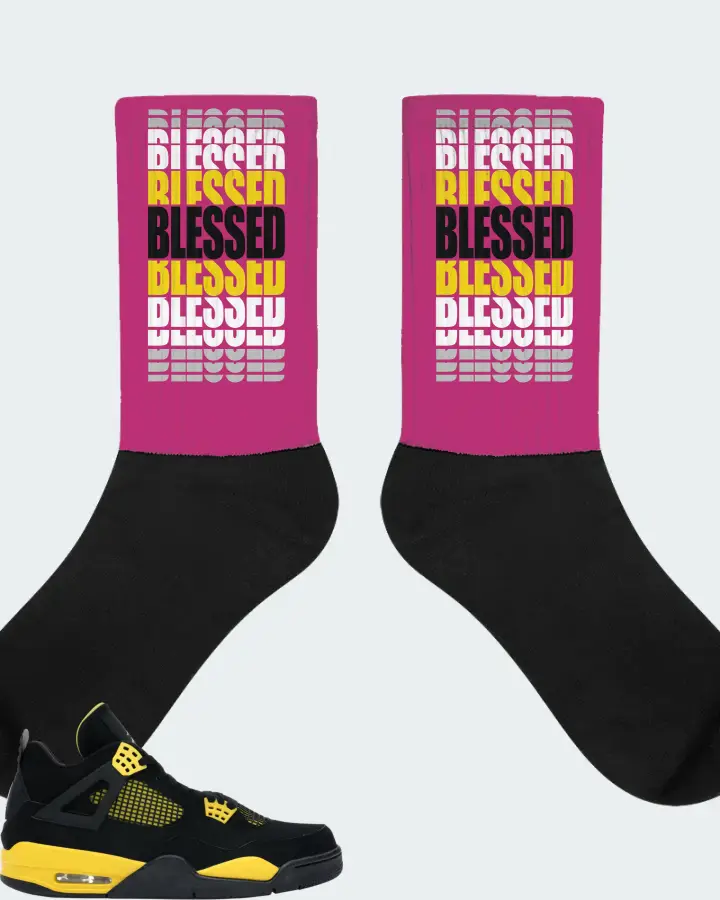 Jordan 4 Retro Sneaker Matching Berry Socks - BLESSED Many Times