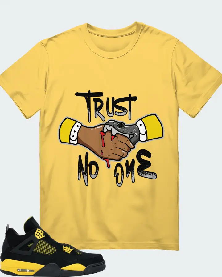 Jordan 4 Retro Sneaker Matching Yellow Gildan T-Shirt - Trust No One