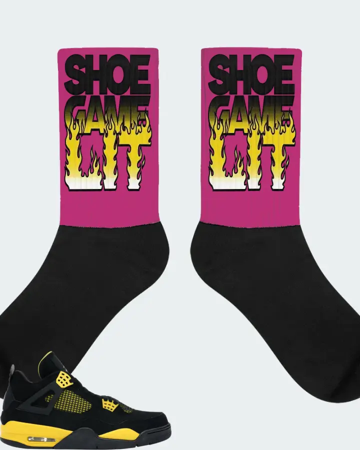 Jordan 4 Retro Sneaker Matching Berry Socks - Shoe Game Lit Refreshed