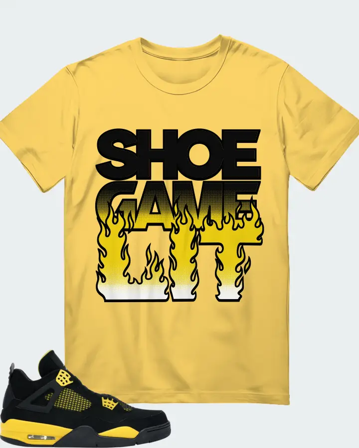 Jordan 4 Retro Sneaker Matching Yellow Gildan T-Shirt - Shoe Game Lit Refreshed
