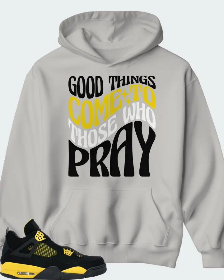 Jordan 4 Retro Sneaker Matching Grey Kid's Hoodie - Good Things Come To Those Who Pray