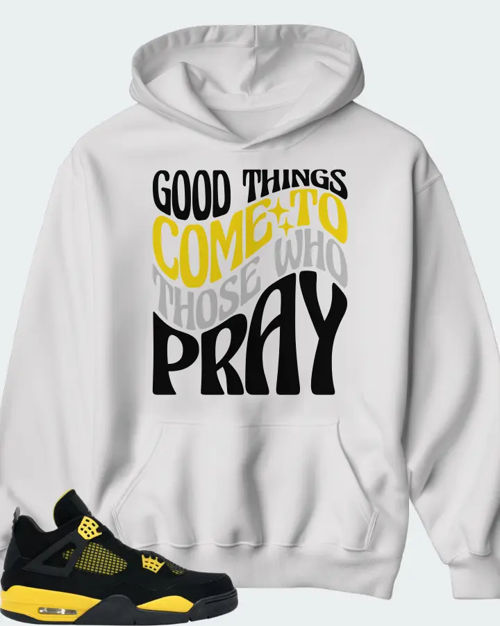 Jordan 4 Retro Sneaker Matching White Kid's Hoodie - Good Things Come To Those Who Pray