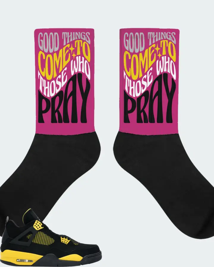 Jordan 4 Retro Sneaker Matching Berry Socks - Good Things Come To Those Who Pray