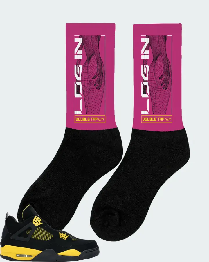 Jordan 4 Retro Sneaker Matching Berry Socks (LOGIN) - View 3