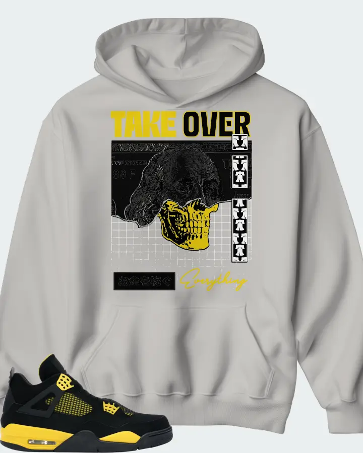 Jordan 4 Retro Sneaker Matching Grey Kid's Hoodie - Take Over