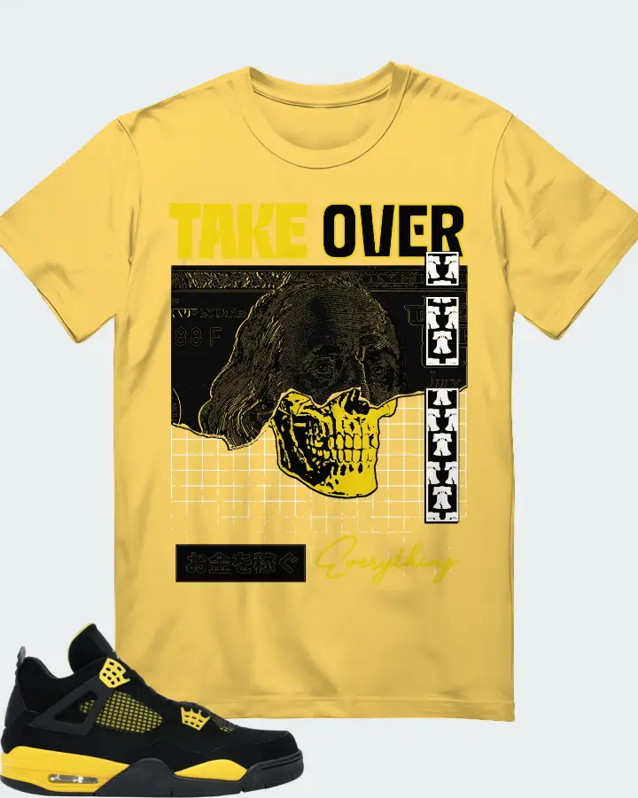 Jordan 4 Retro Sneaker Matching Yellow Gildan T-Shirt - Take Over