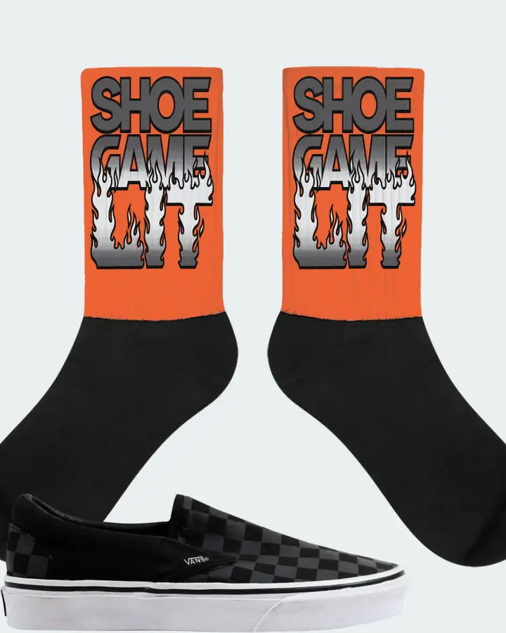 Vans Classic Slip On Checkerboard Sneaker Matching Orange Socks - Shoe Game Lit Refreshed