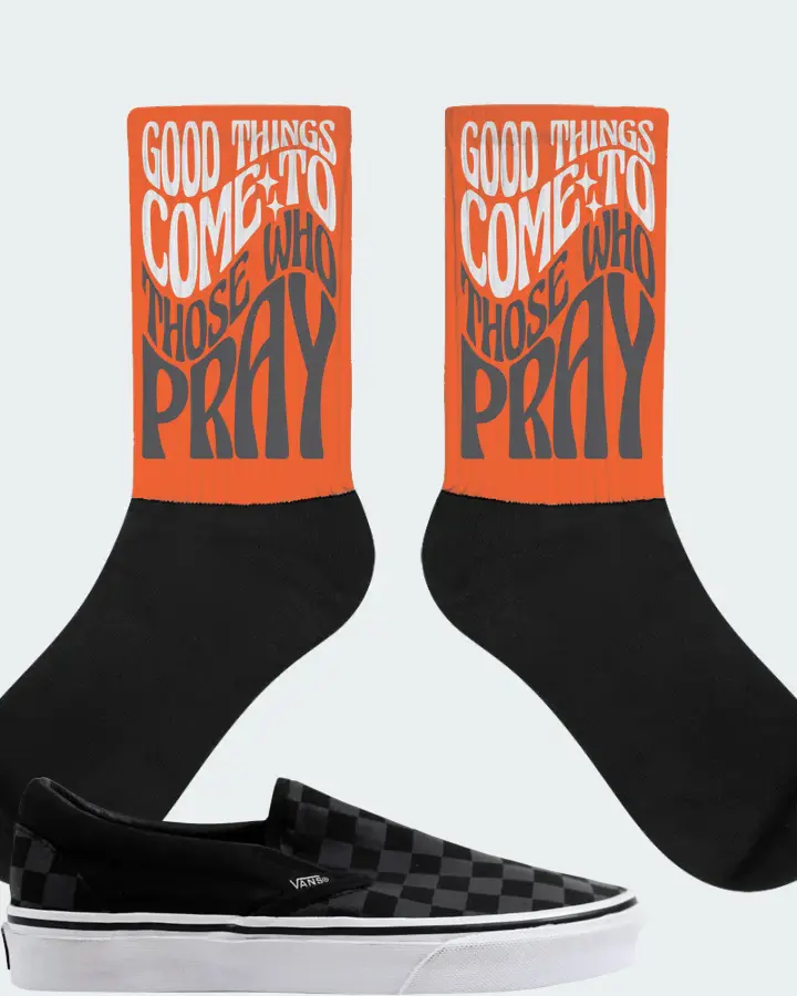 Vans Classic Slip On Checkerboard Sneaker Matching Orange Socks - Good Things Come To Those Who Pray