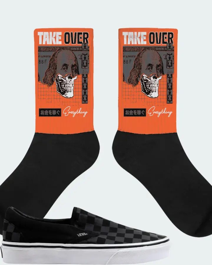 Vans Classic Slip On Checkerboard Sneaker Matching Orange Socks - Take Over