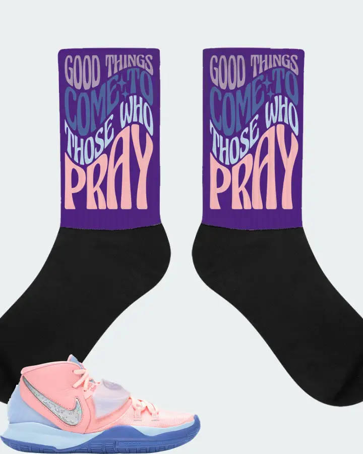 Nike Kyrie 6 Sneaker Matching Purple Socks - Good Things Come To Those Who Pray