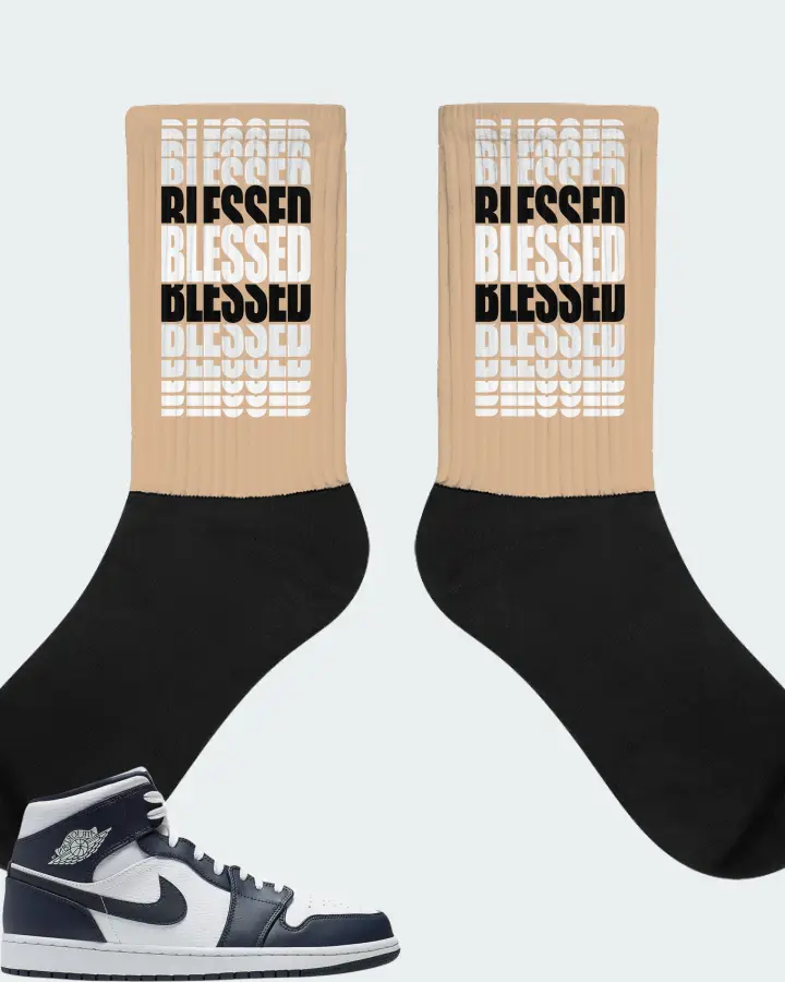Jordan 1 Mid Sneaker Matching Cream Socks - BLESSED Many Times