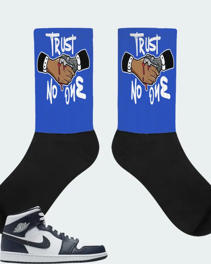 Jordan 1 Mid Sneaker Matching Royal Blue Socks - Trust No One