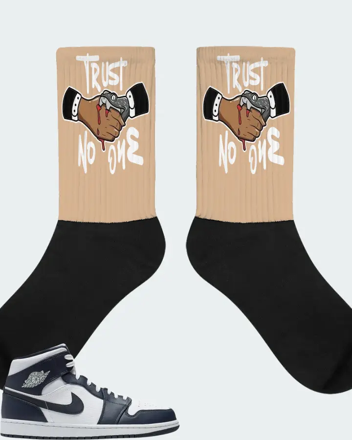 Jordan 1 Mid Sneaker Matching Cream Socks - Trust No One