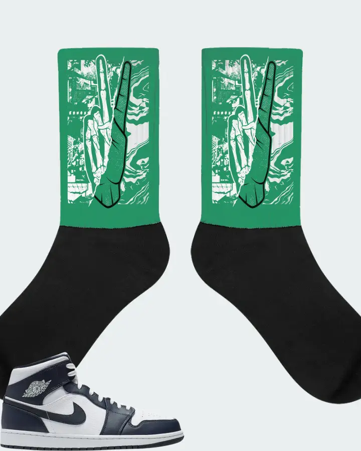 Jordan 1 Mid Sneaker Matching Kelly Green Socks - Peace of mind