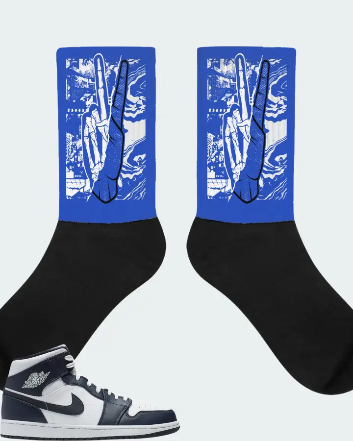 Jordan 1 Mid Sneaker Matching Royal Blue Socks - Peace of mind