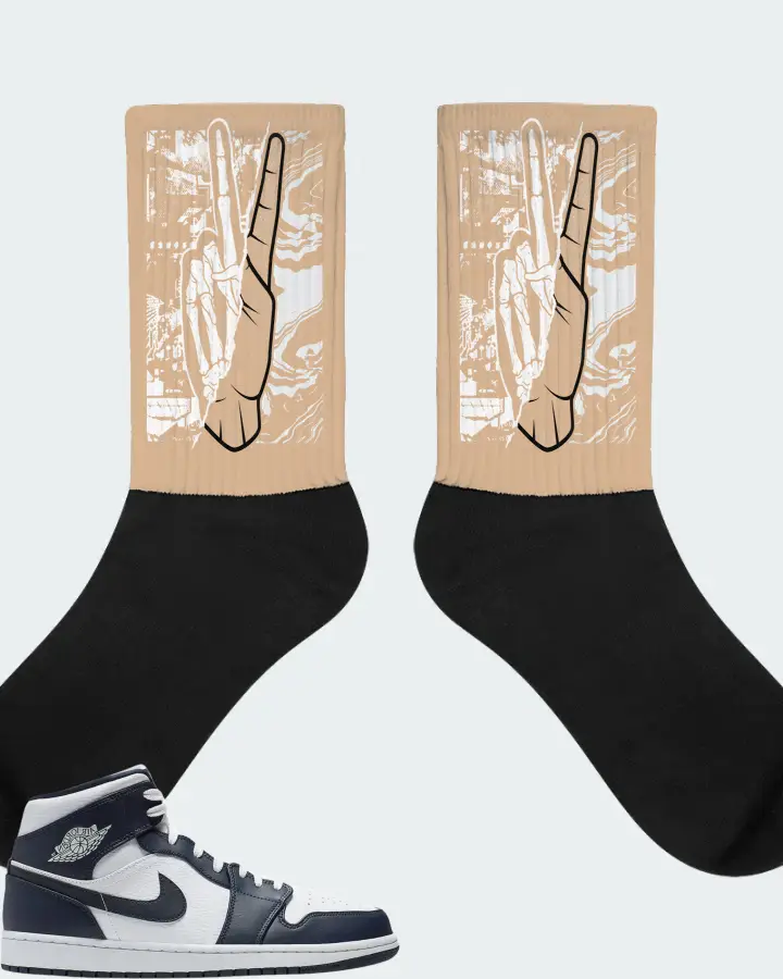 Jordan 1 Mid Sneaker Matching Cream Socks - Peace of mind