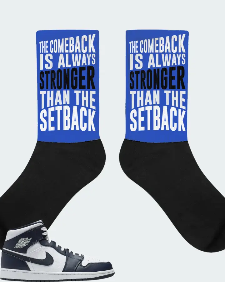 Jordan 1 Mid Sneaker Matching Royal Blue Socks - The Comeback