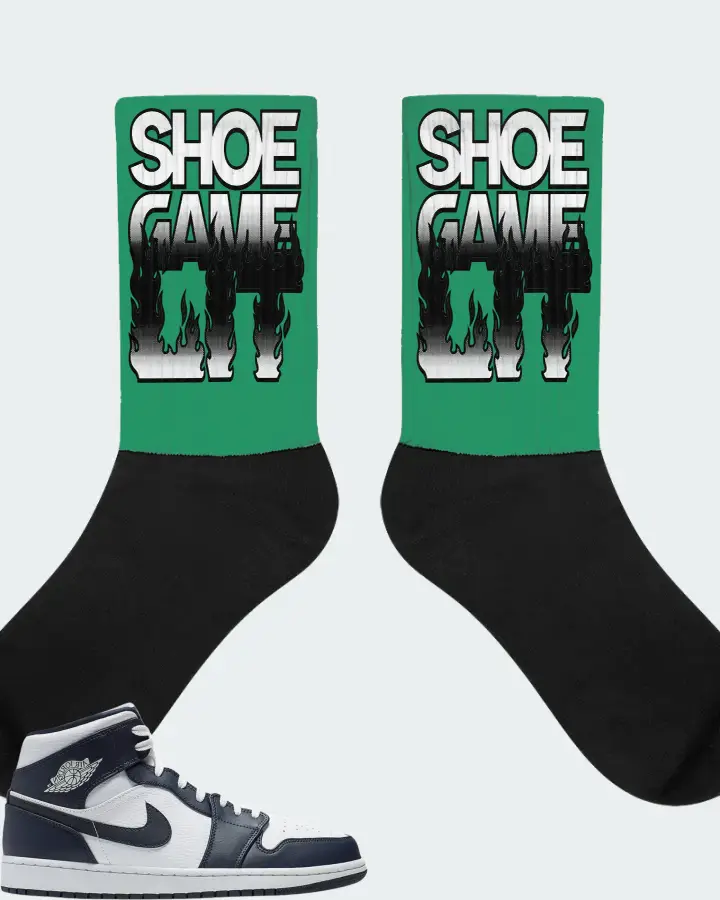 Jordan 1 Mid Sneaker Matching Kelly Green Socks - Shoe Game Lit Refreshed