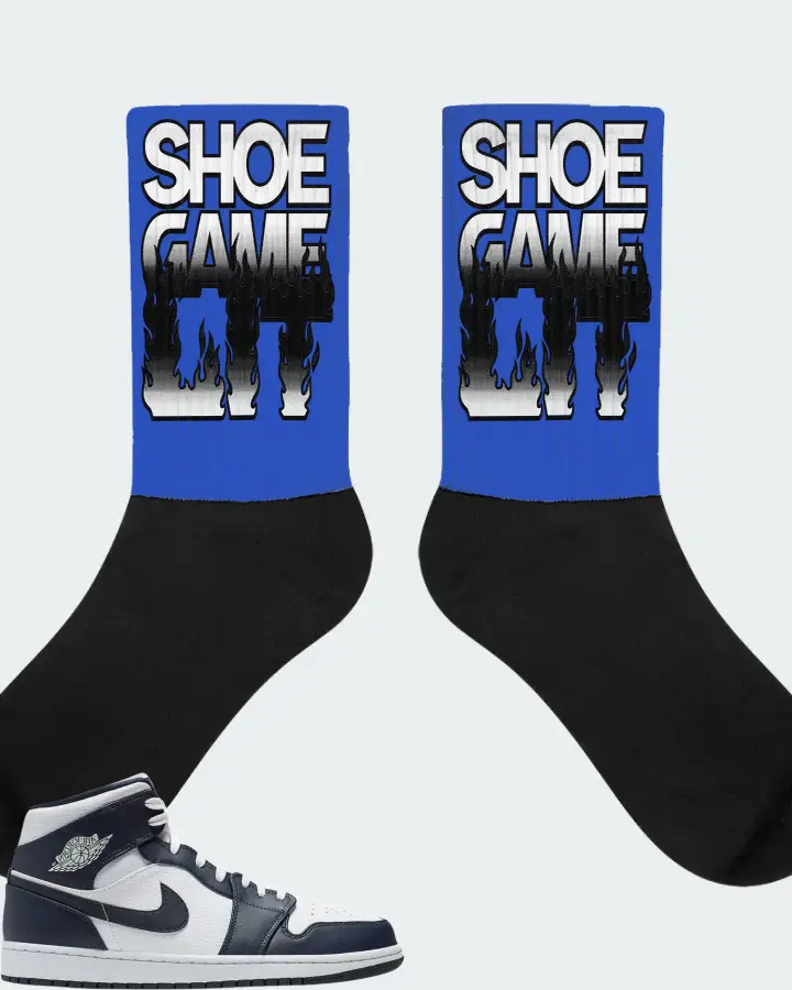 Jordan 1 Mid Sneaker Matching Royal Blue Socks - Shoe Game Lit Refreshed