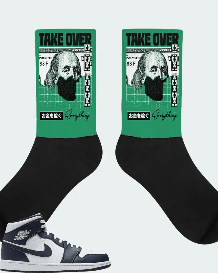 Jordan 1 Mid Sneaker Matching Kelly Green Socks - Take Over