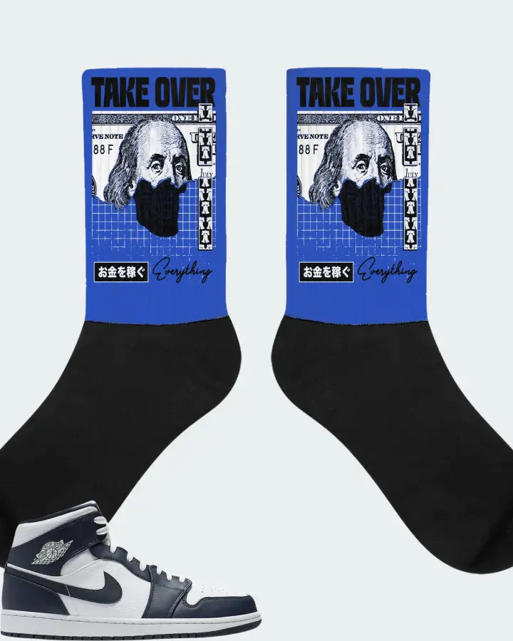 Jordan 1 Mid Sneaker Matching Royal Blue Socks - Take Over