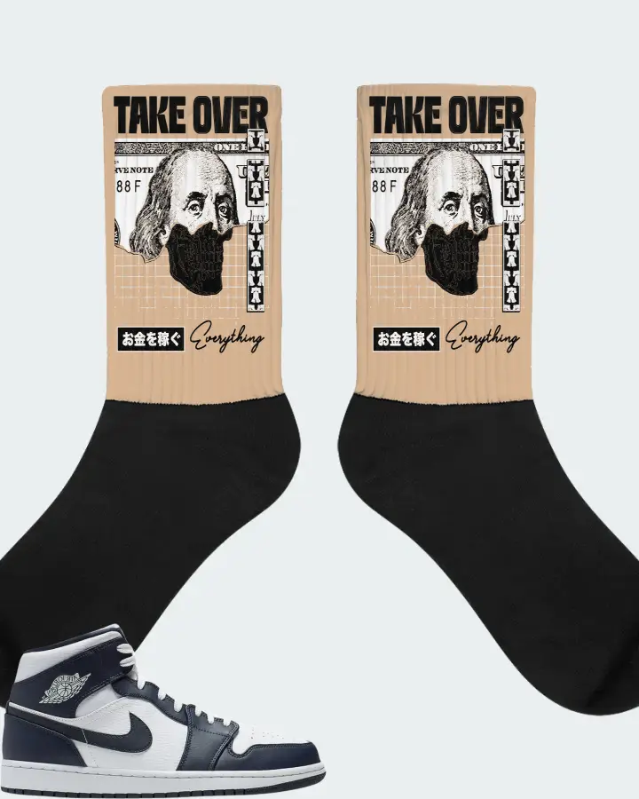 Jordan 1 Mid Sneaker Matching Cream Socks - Take Over