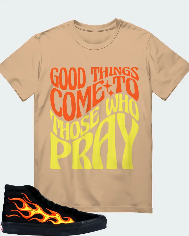 Vans Sk8-Hi Sneaker Matching Cream T-Shirt - Good Things Come To Those Who Pray