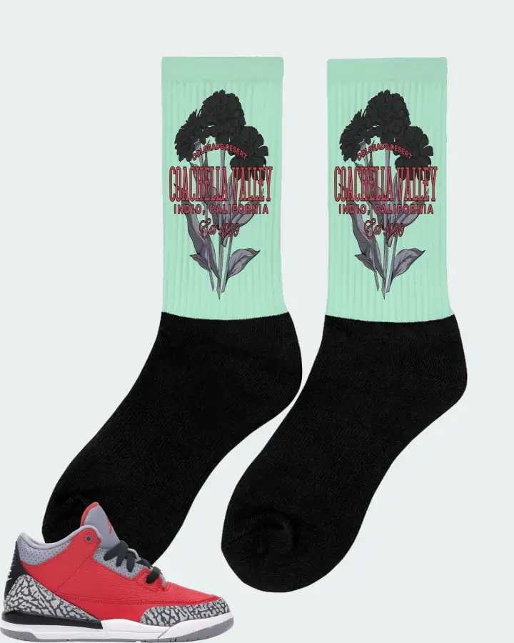 Jordan 3 Retro Sneaker Matching Mint Socks (Coachella Valley) - View 3