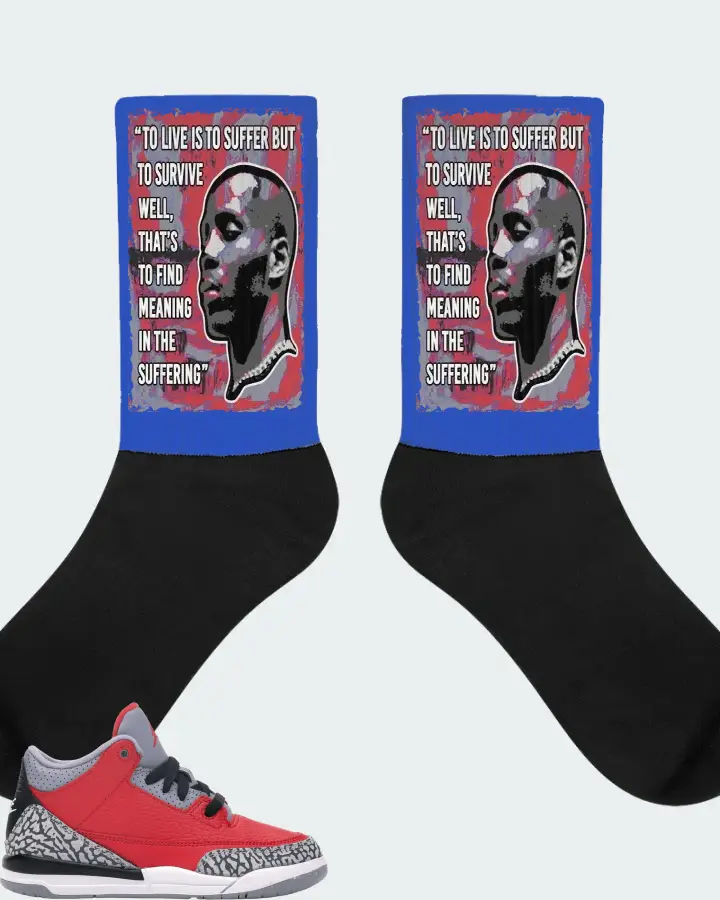 Jordan 3 Retro Sneaker Matching Royal Blue Socks - DMX Suffer Quote