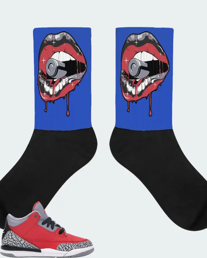 Jordan 3 Retro Sneaker Matching Royal Blue Socks - Kiss of Death