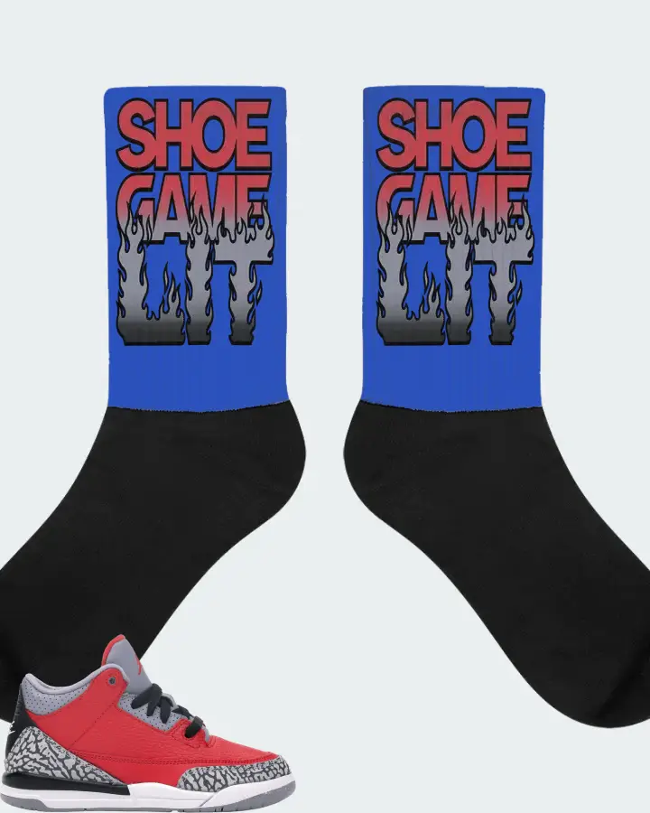 Jordan 3 Retro Sneaker Matching Royal Blue Socks - Shoe Game Lit Refreshed