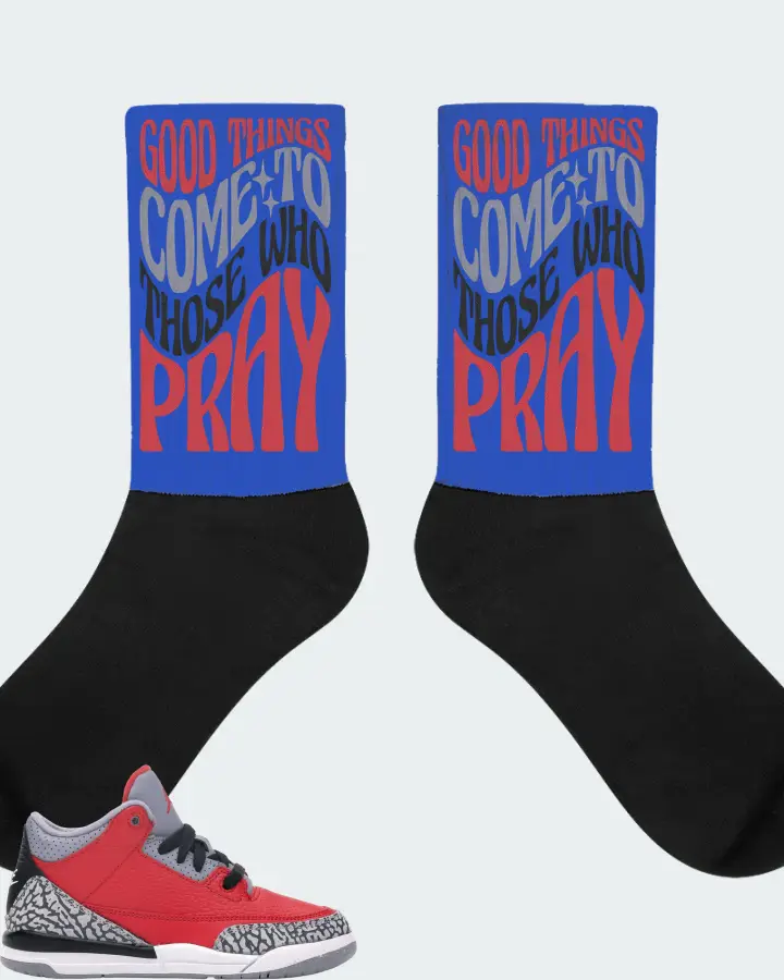 Jordan 3 Retro Sneaker Matching Royal Blue Socks - Good Things Come To Those Who Pray