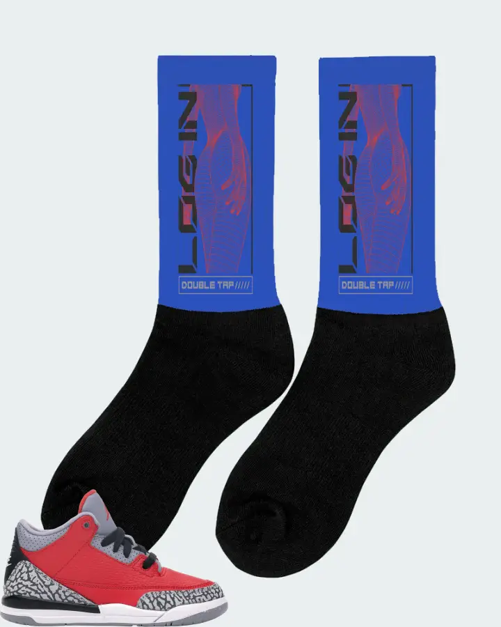 Jordan 3 Retro Sneaker Matching Royal Blue Socks (LOGIN) - View 3
