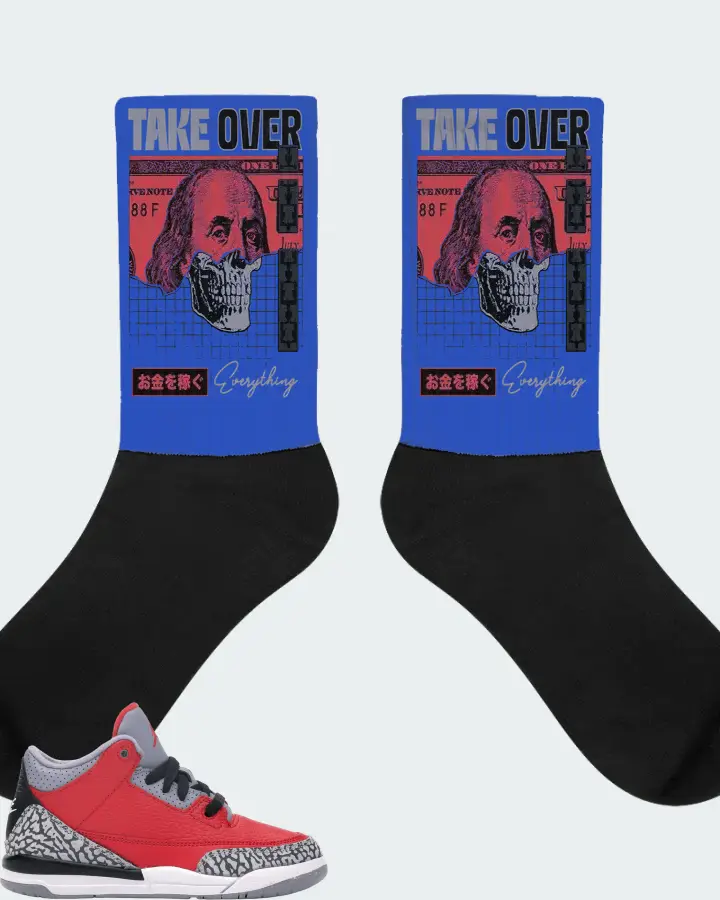 Jordan 3 Retro Sneaker Matching Royal Blue Socks - Take Over