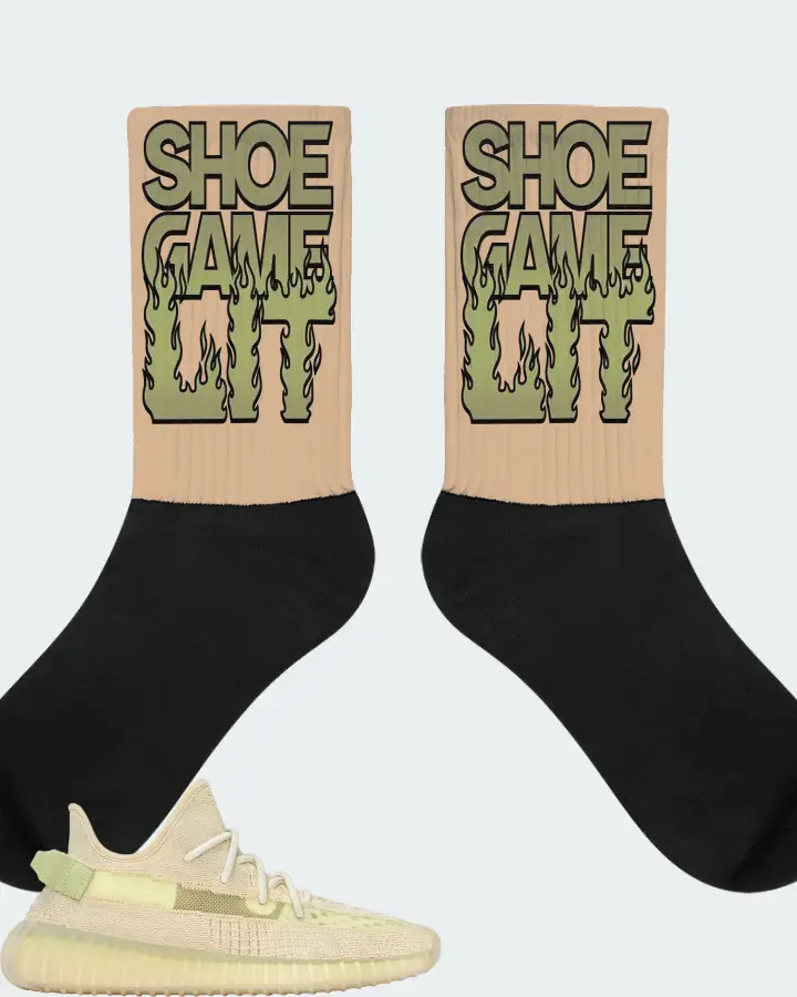 adidas Yeezy Boost 350 V2  Flax 2024  Sneaker Matching Cream Socks - Shoe Game Lit Refreshed