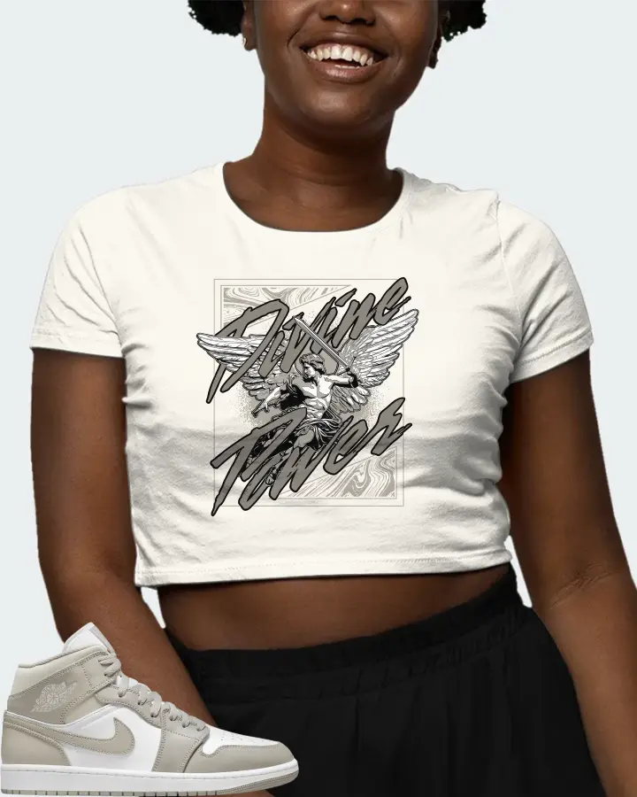Jordan 1 Mid Sneaker Matching Ecru White Crop Top (Divine Power) - View 3