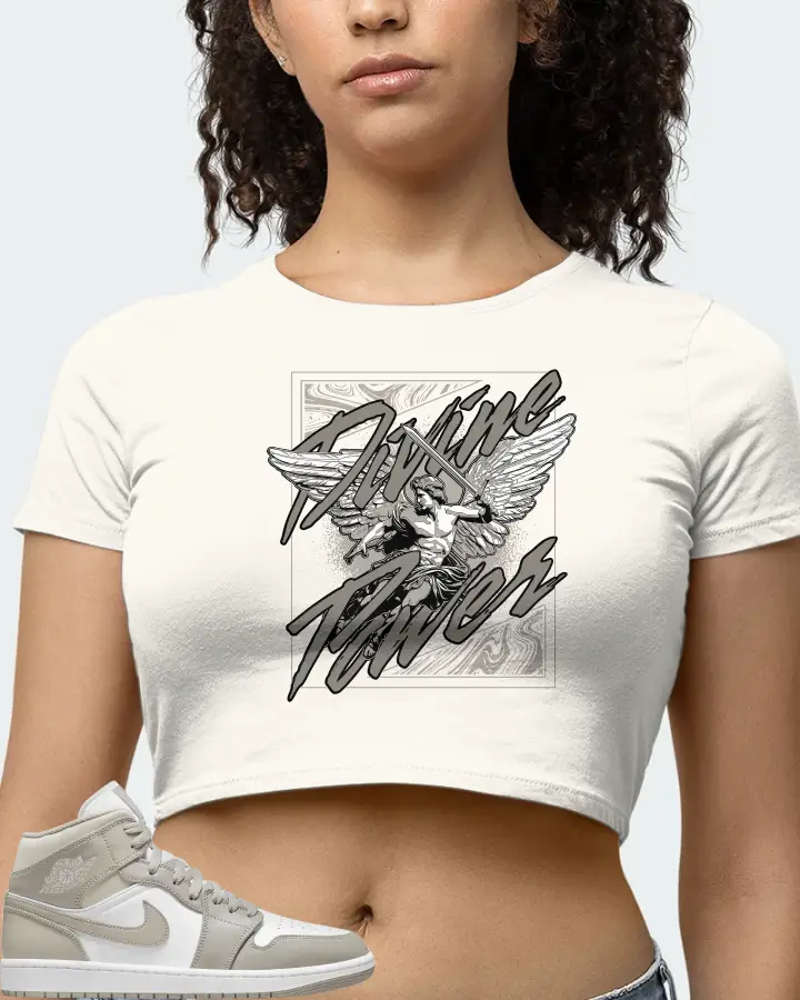 Jordan 1 Mid Sneaker Matching Ecru White Crop Top (Divine Power) - View 4