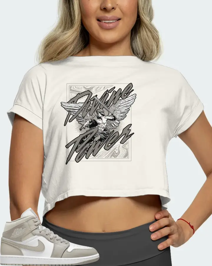 Jordan 1 Mid Sneaker Matching Ecru White Crop Top (Divine Power) - View 5