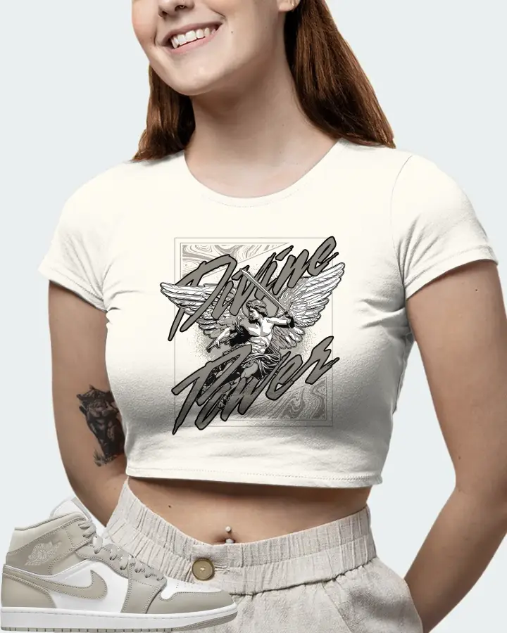 Jordan 1 Mid Sneaker Matching Ecru White Crop Top (Divine Power) - View 6